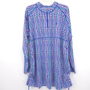 Coolibar Lawai Ruche Swim Shirt Womens 3X Purple Blue UPF 50+ Rash Guard beach